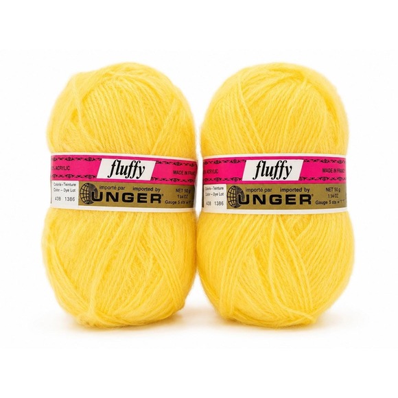 Kay Unger Other - Vintage Unger Fluffy Yarn Lot of 2 Yellow Acrylic Mohair Feel Made in France